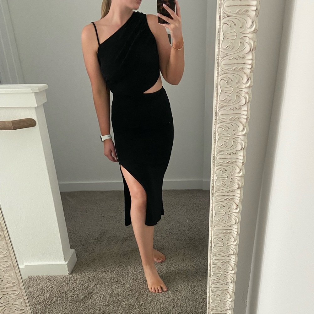 Black Cocktail Midi Dress w/ Slit
